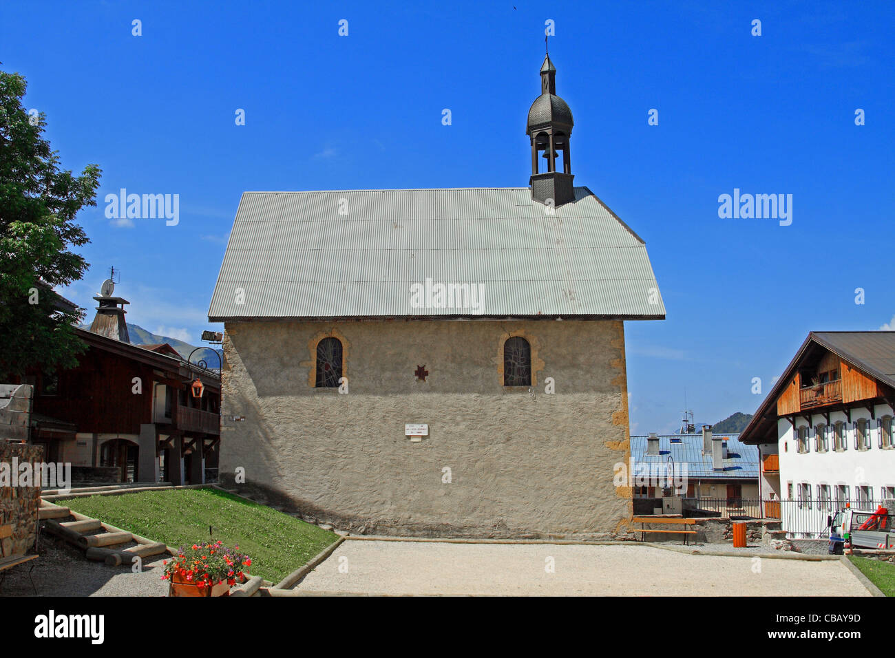 Kleine Kirche in Megeve, Haute-Savoie, Frankreich, Französische Alpen Stockfoto