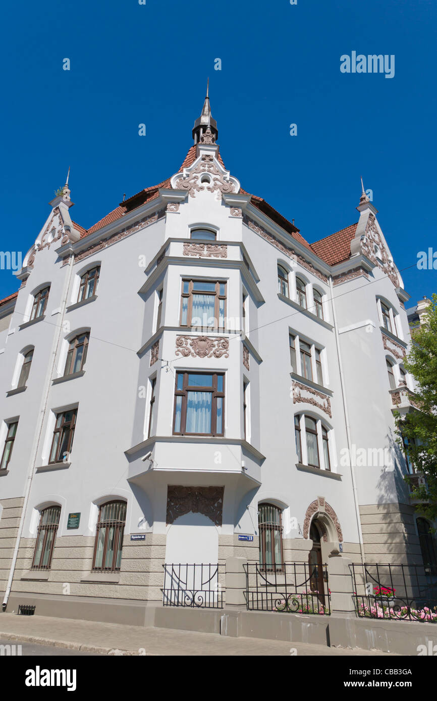 Wohnhaus von Konstantns Peksens, romantische Art Noveau, Elizabetes Street, Jugendstil-Viertel, Riga, Lettland Stockfoto
