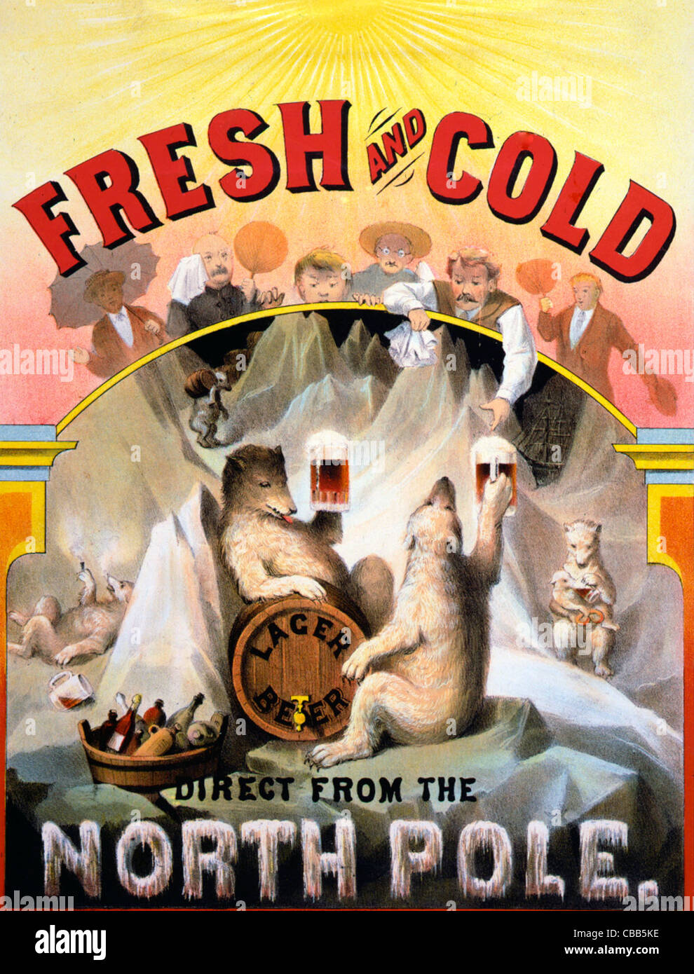 Frisch und kalt - direkt vom Nordpol - Lager-Bier - Vintage Werbung Stockfoto