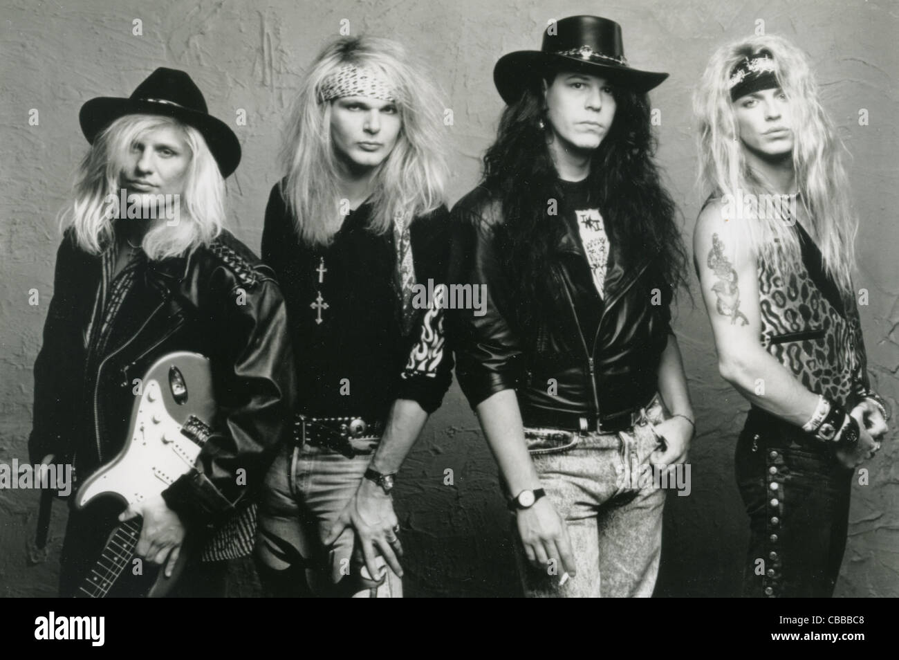 Promo-Foto des US-Rock-Gruppe im Jahr 1990 zu vergiften. Siehe Beschreibung unten für Namen. Foto William Hames Stockfoto
