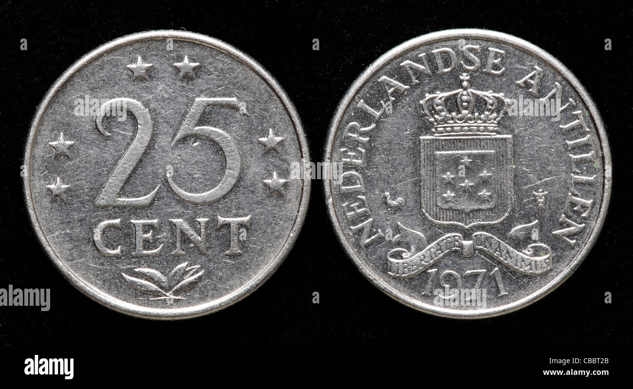 25 Cent Münze, Niederländische Antillen, 1971 Stockfoto