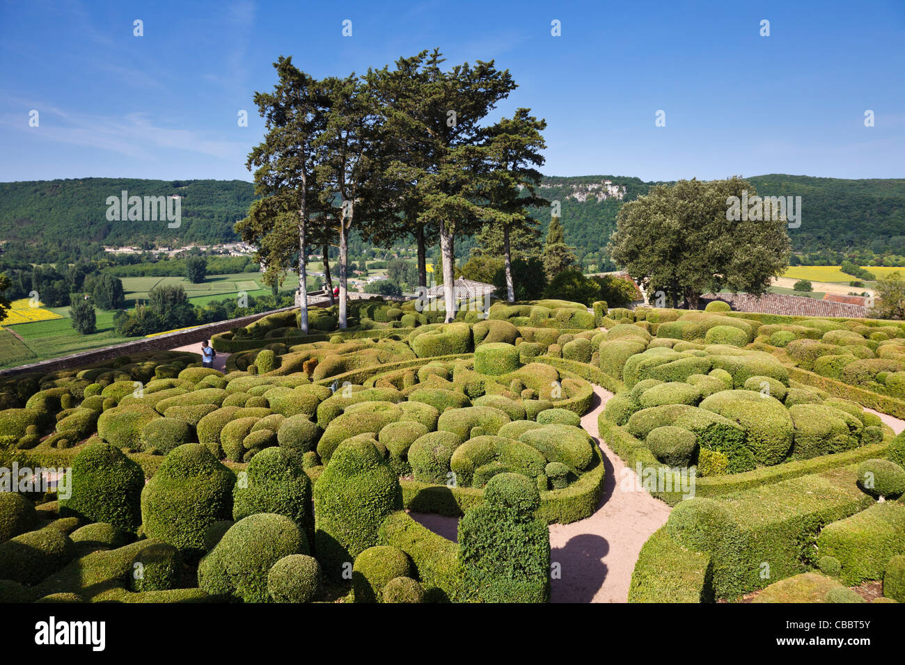 Marqueyssac - berühmte ausgesetzt Gärten mit Formschnitt, Vezac, Dordogne, Perigord, Frankreich Stockfoto
