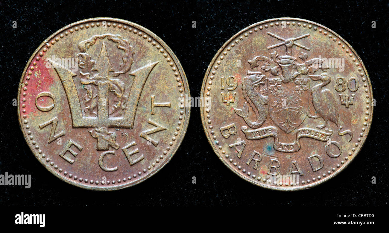 1-Cent-Münze, Barbados, 1980 Stockfoto