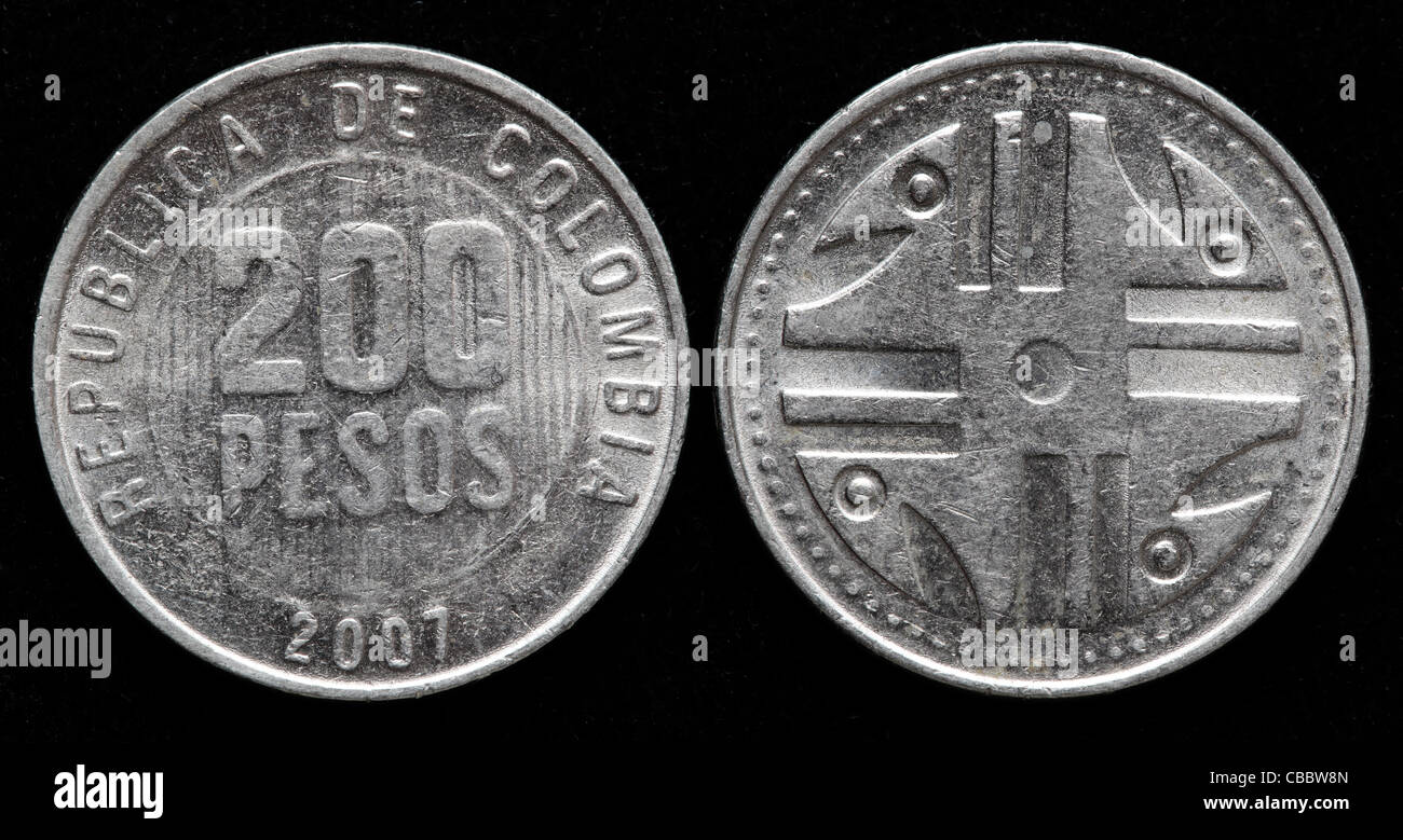 200 Pesos Münze, Kolumbien, 2007 Stockfoto