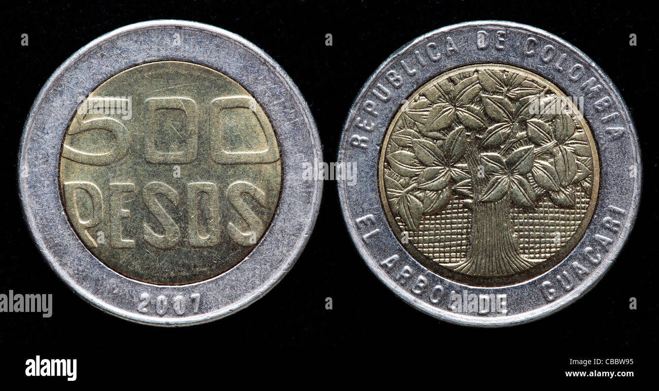 500 Pesos Münze, Kolumbien, 2007 Stockfoto