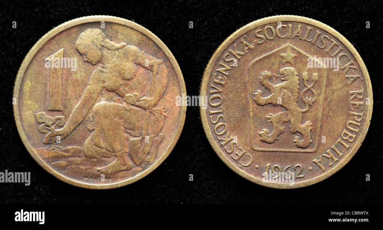 1 Krone-Münze, Tschechoslowakei, 1962 Stockfoto