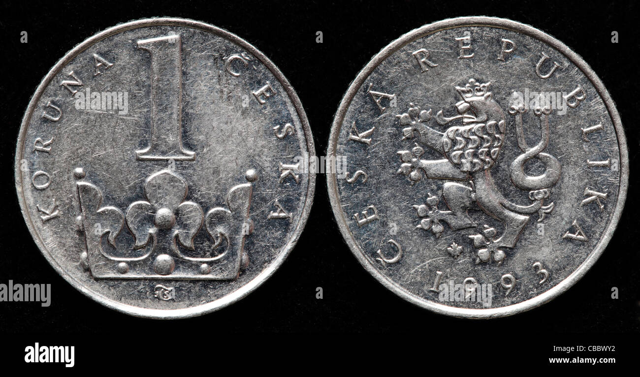 1 Krone-Münze, Tschechische Republik, 1993 Stockfoto