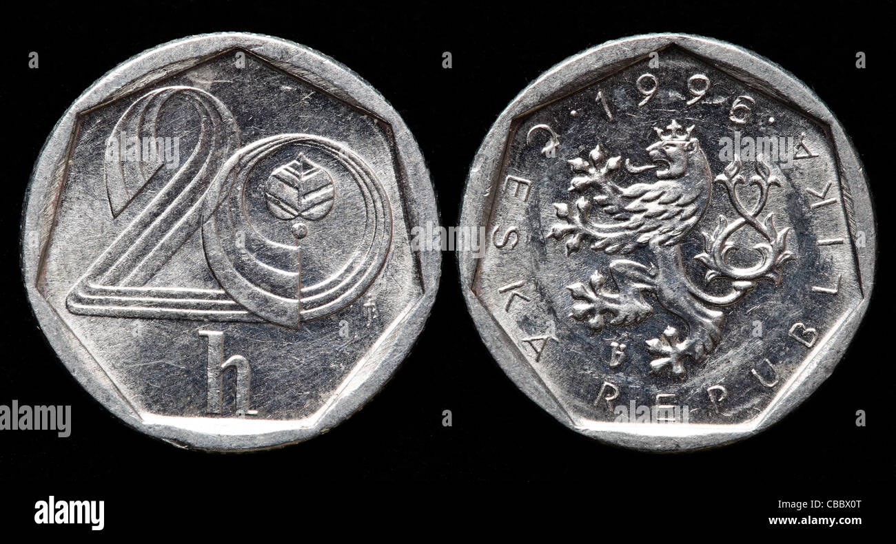 20 Haleru Münze, Tschechische Republik, 1996 Stockfoto