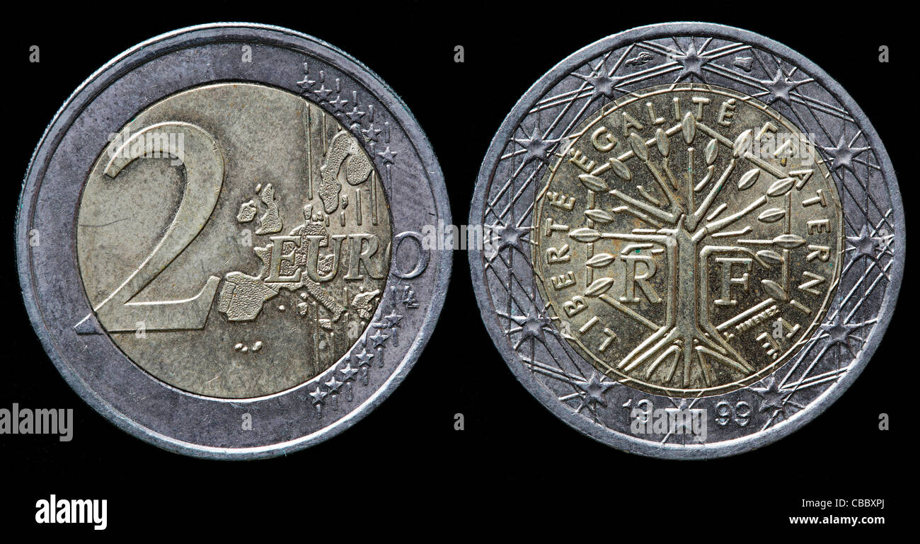 2 Euro Münze Frankreich 1999 Fehlprägung Wert 2-Euro-Münze, Frankreich, 1999 Stockfotografie - Alamy