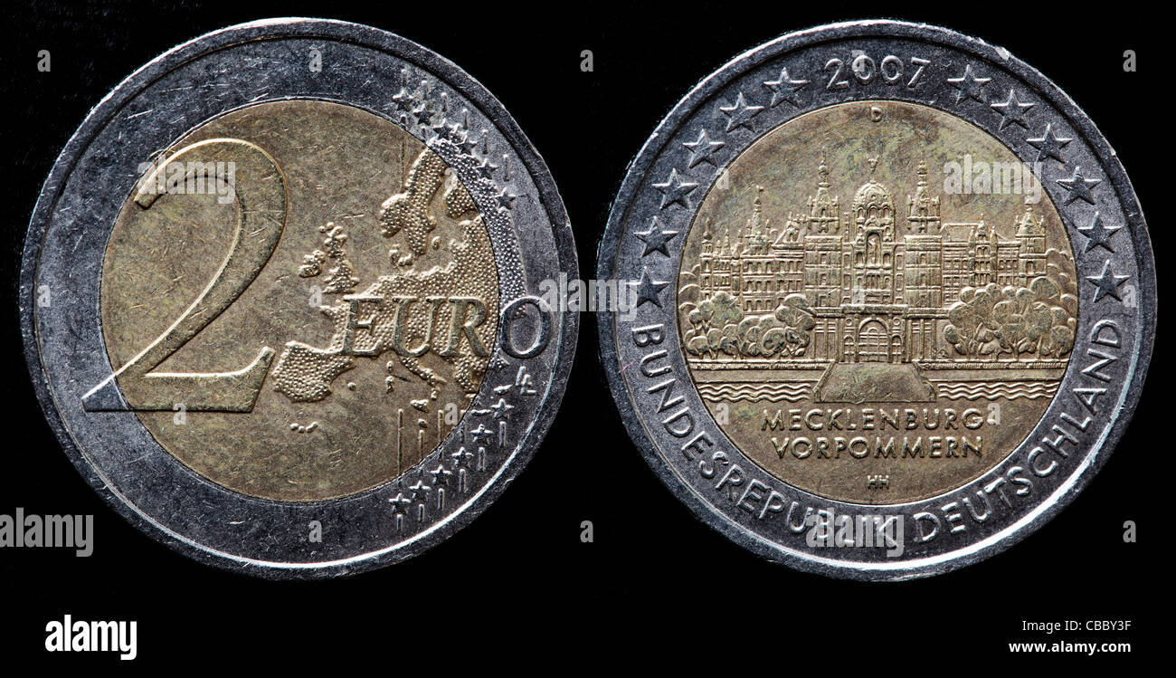 2-Euro-Münze, Mecklenburg-Vorpommern, Deutschland, 2007 Stockfoto