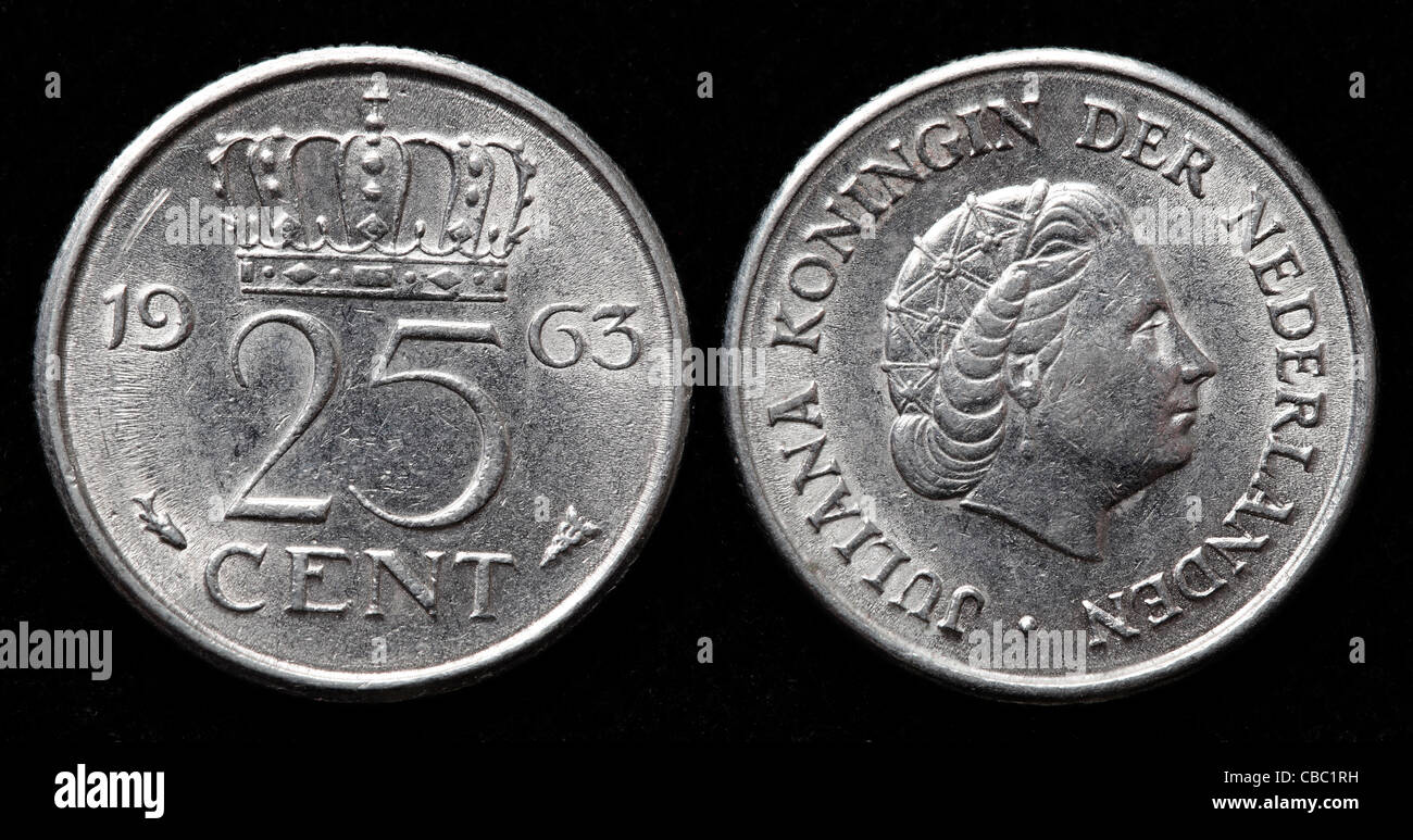 25 Cent Münze, Niederlande, 1963 Stockfoto