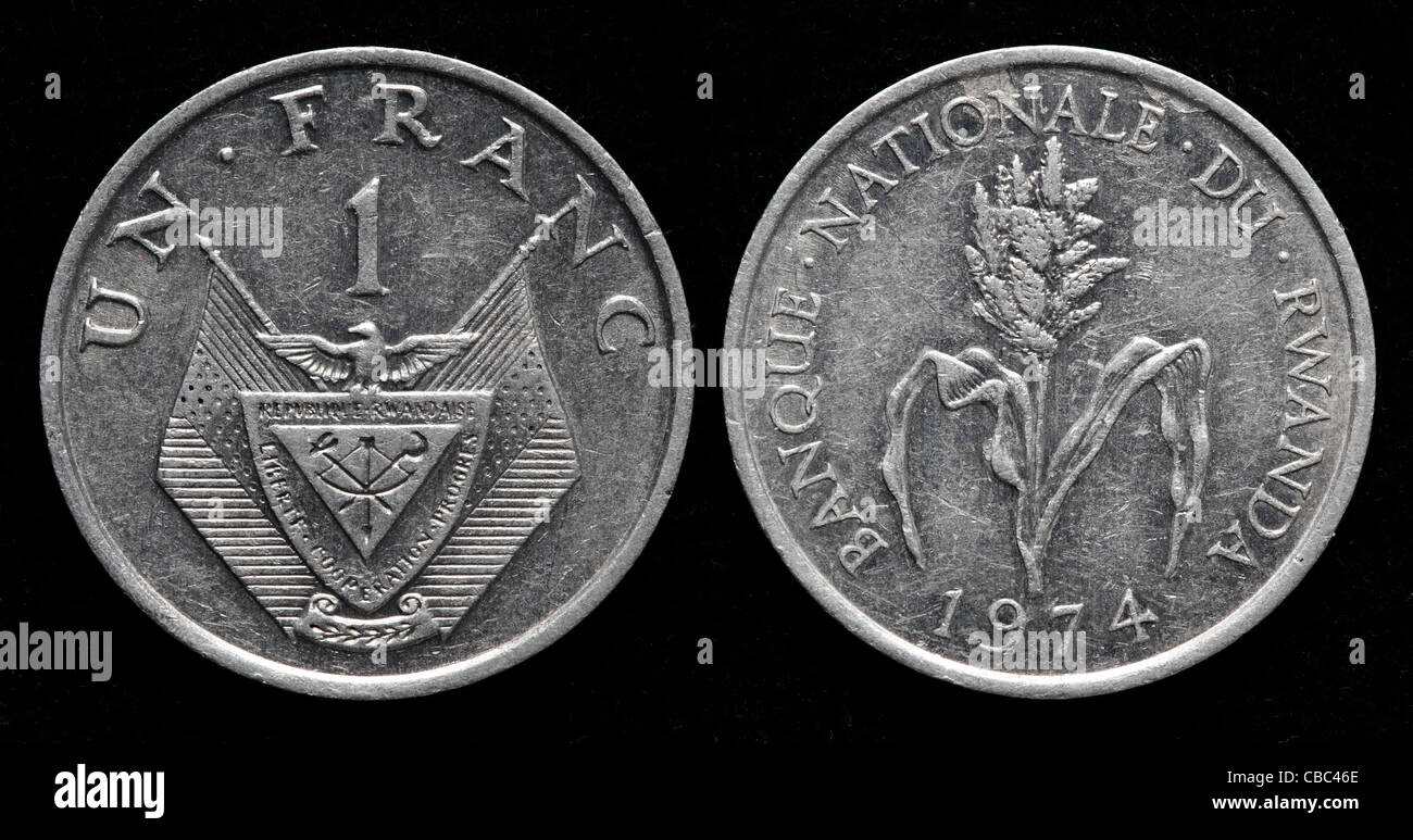 1-Franc-Münze, Ruanda, 1974 Stockfoto