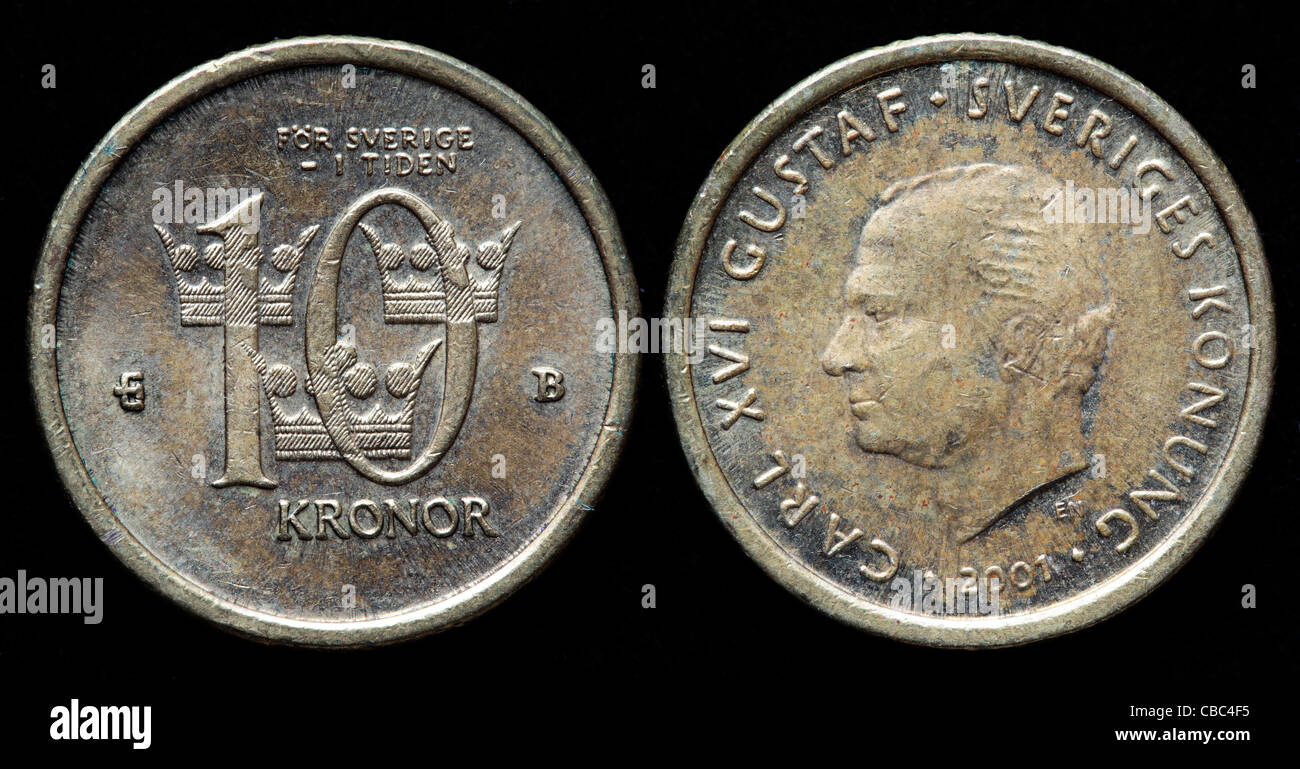 10 Kronen Münze, Schweden, 2001 Stockfoto