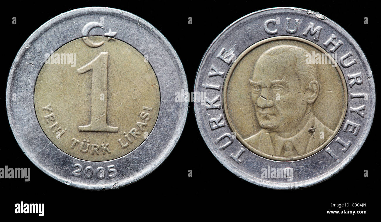1-Lira-Münze, Türkei, 2005 Stockfoto