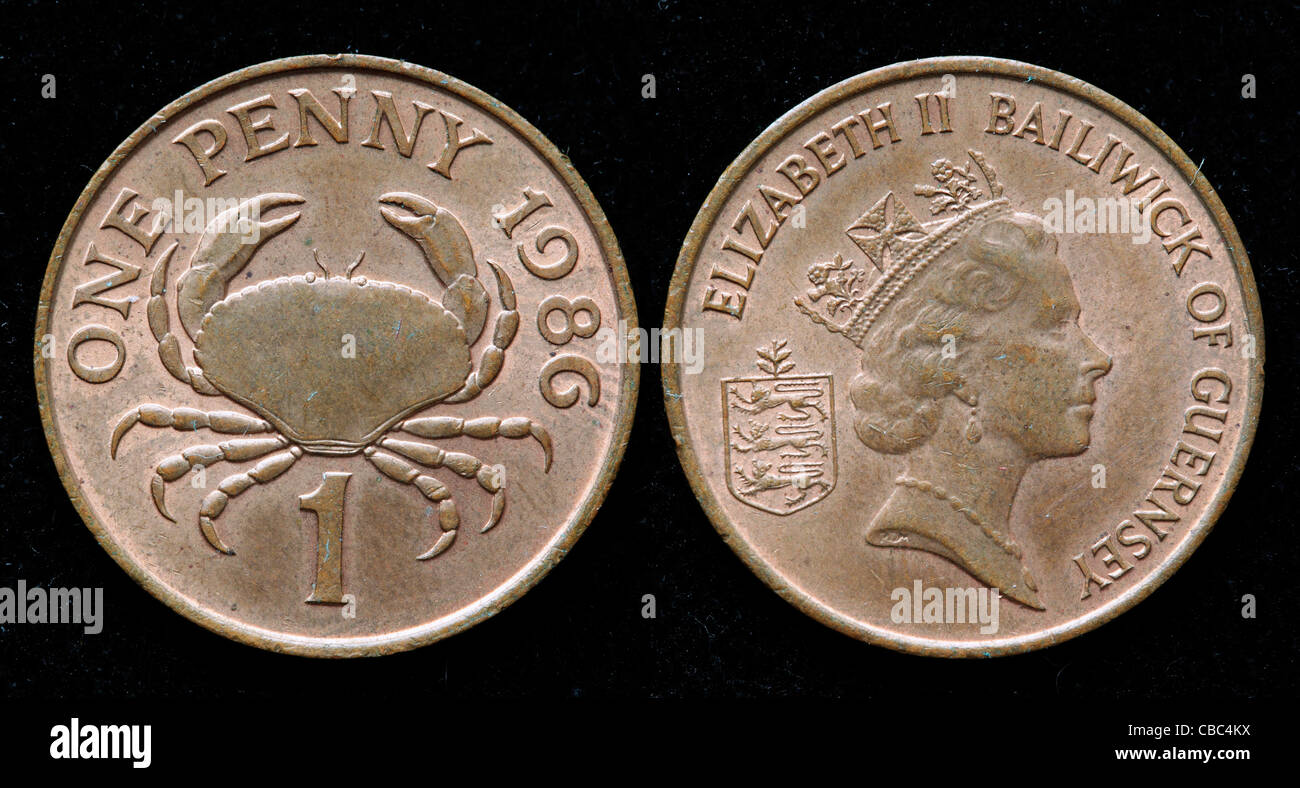 1 Cent Münze, Vogtei Guernsey, 1986 Stockfoto