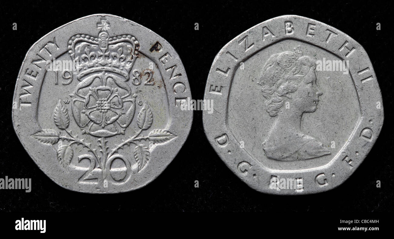 20 Cent Münze, UK, 1982 Stockfoto