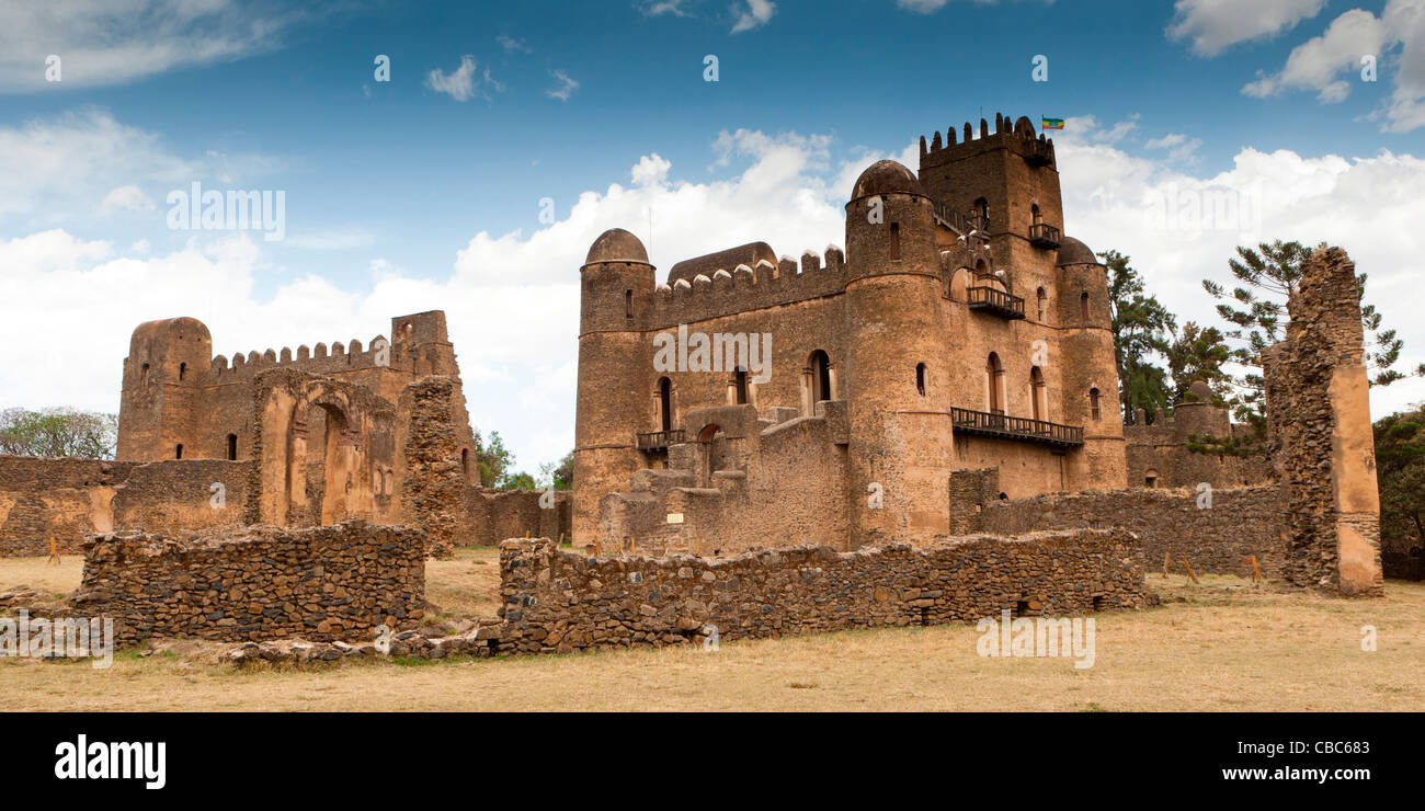 Anzeigen der Palast Iyasu ich und Fasiladas Palast in die königliche Gehege, Gonder, Nord-Äthiopien, Afrika. Stockfoto