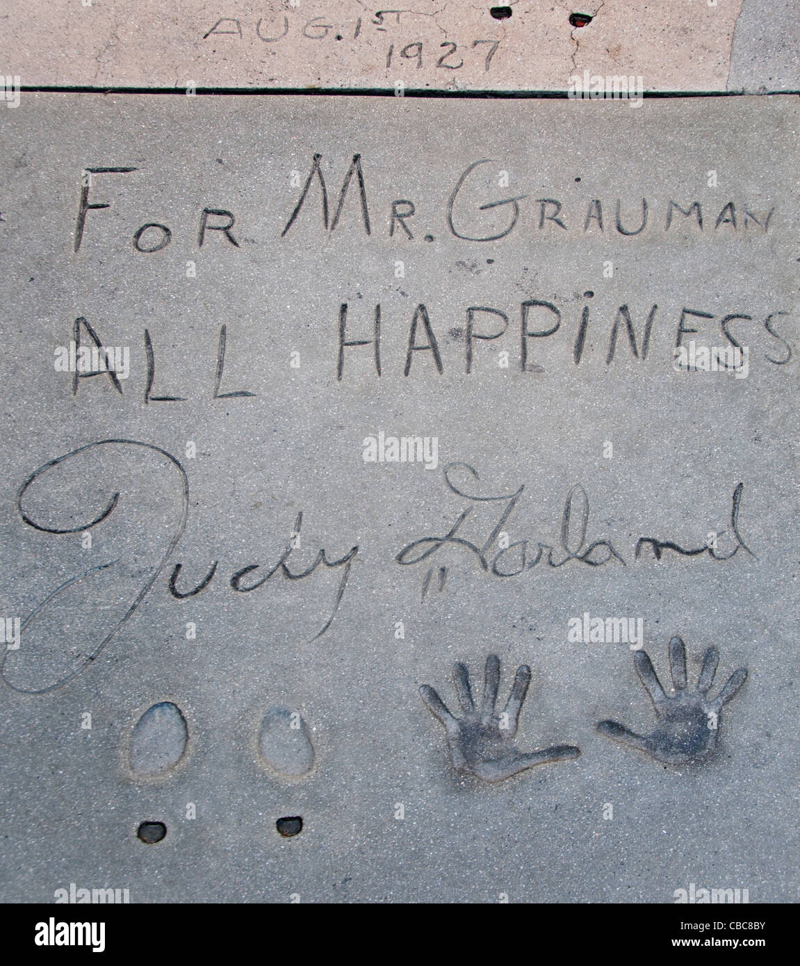 Judy Garland Hand Fuß Drucke Pflasterung Chinese Theater in Hollywood Boulevard in Los Angeles Stockfoto