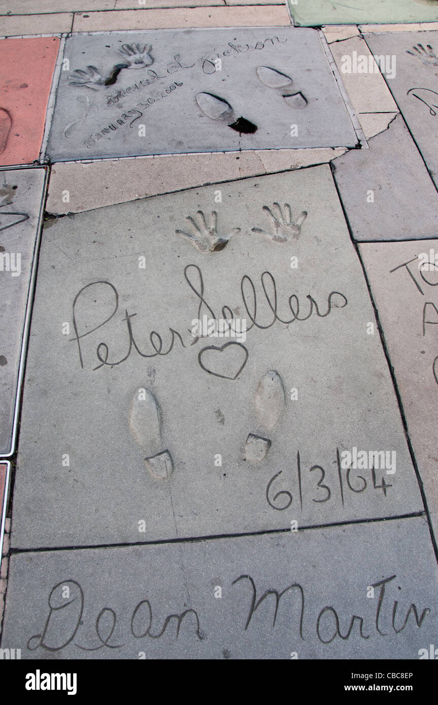 Peter Sellers Hand Fuß Drucke Pflasterung Chinese Theater in Hollywood Boulevard in Los Angeles Stockfoto