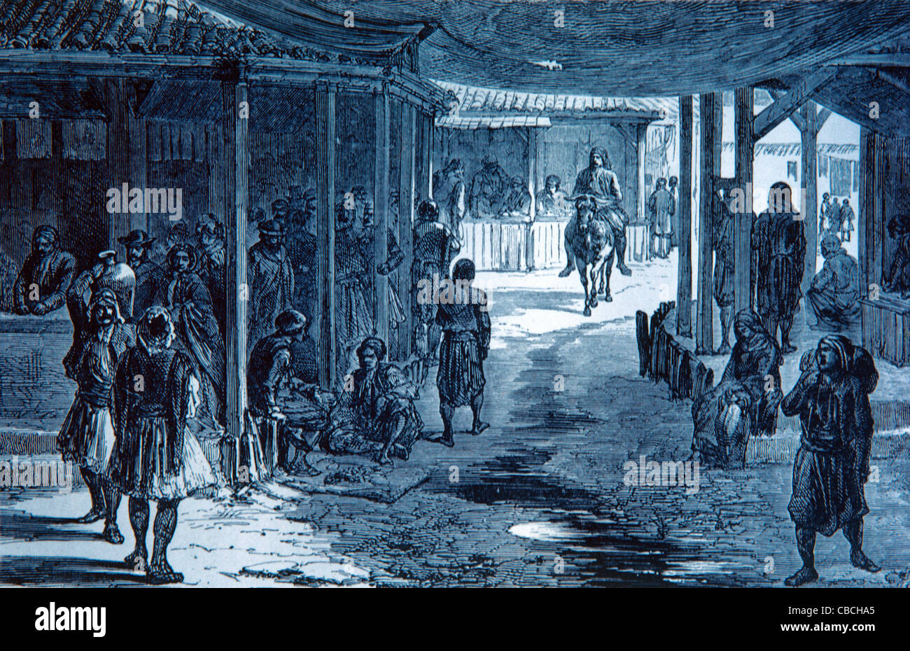 Agora und Marktplatz, Antikes Athen, Griechenland. Vintage Illustration oder Gravur Stockfoto