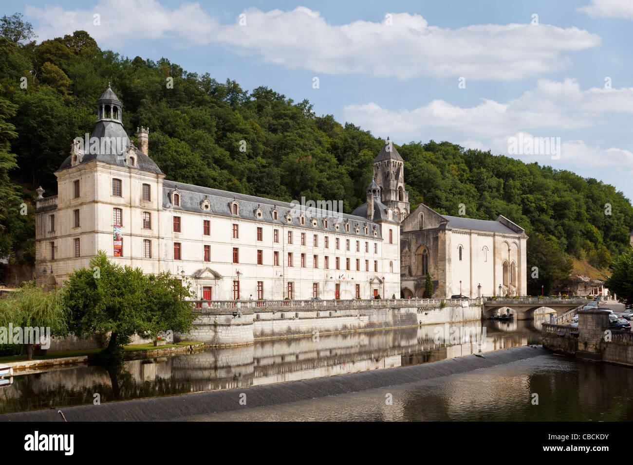 Brantome Abtei auf dem Fluss Dronne, Dordogne, Frankreich, Europa Stockfoto