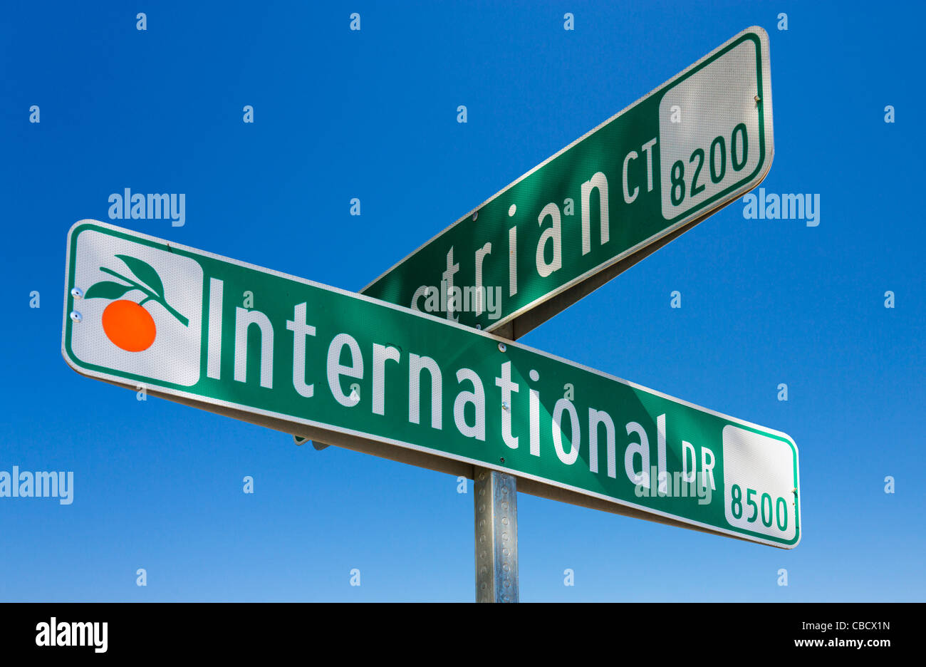 Straßenschild, Central International Drive, Orlando, Florida, USA Stockfoto