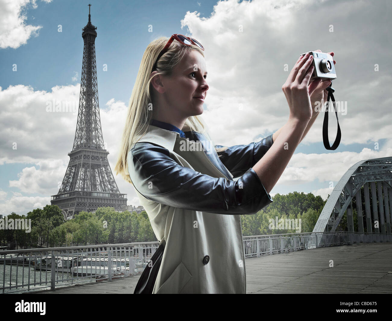 Frau Fotografieren in Paris Stockfoto