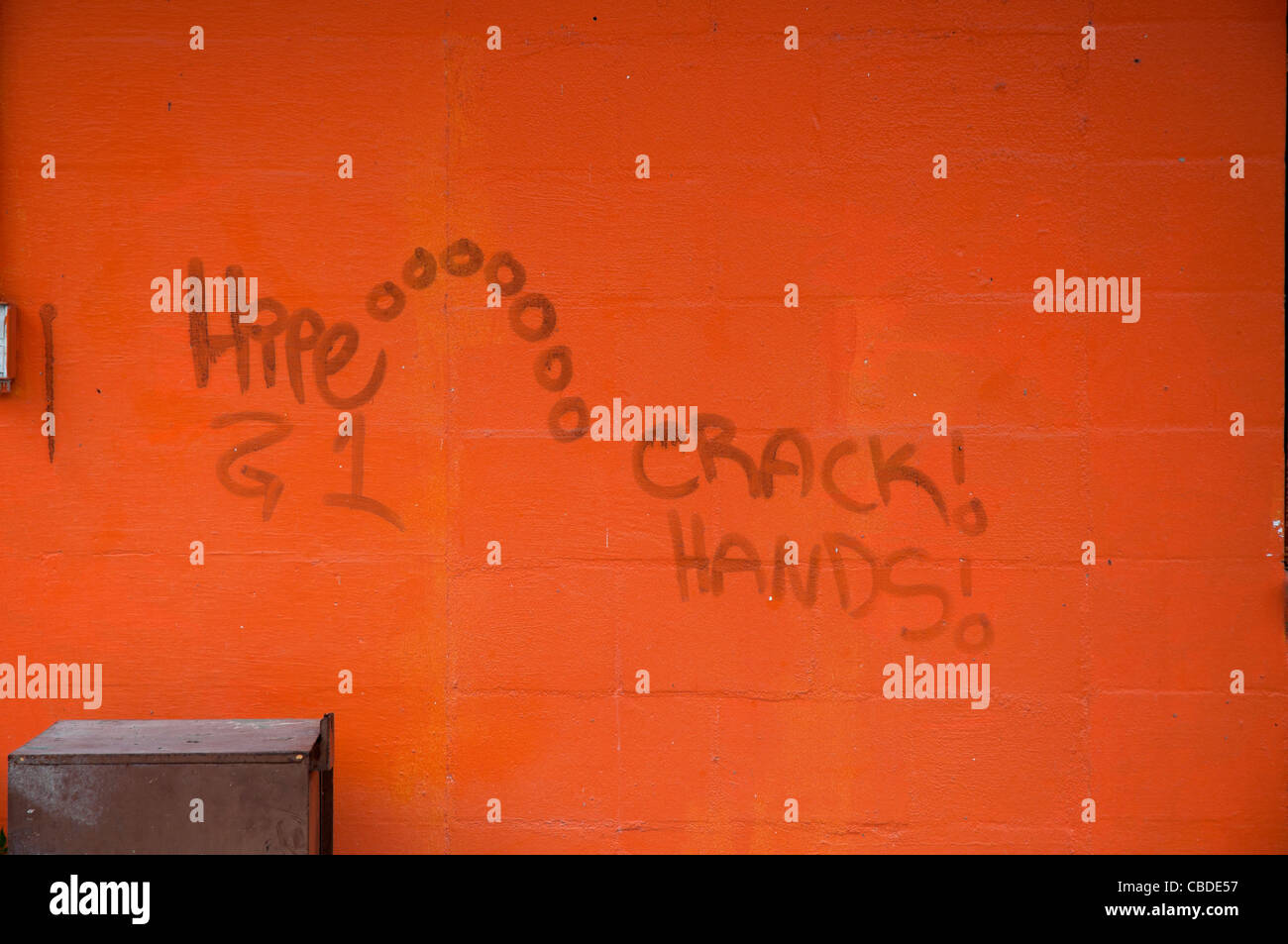 Graffiti-writing an Außenwand eines verlassenen und verfallenen Schwimmhalle und komplexe in ländlichen Nord-Zentral-Florida-Bar. Stockfoto