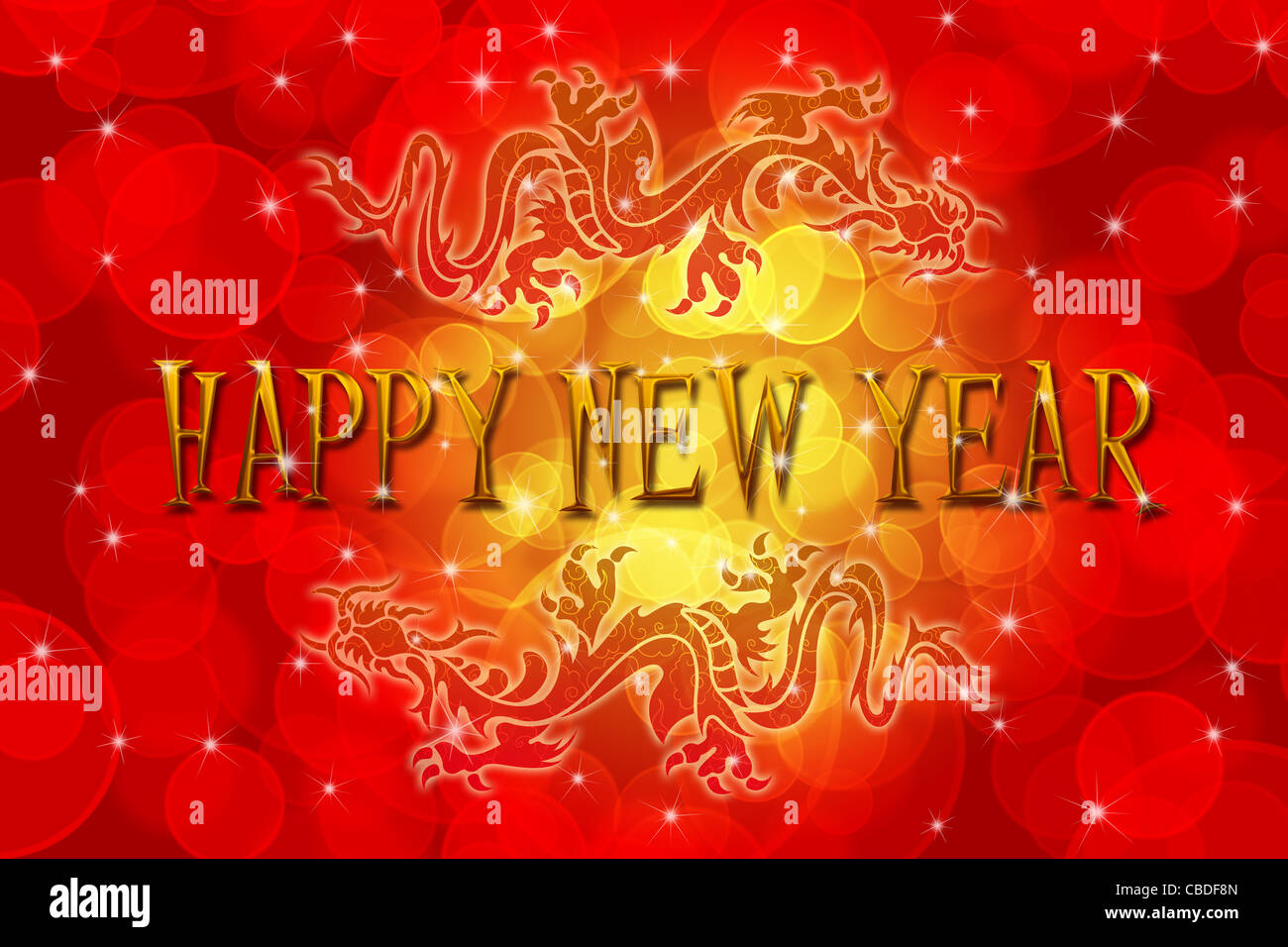 Doppelte chinesische archaische Drachen mit chinesischen Neujahrs Gruß Text Illustration Stockfoto