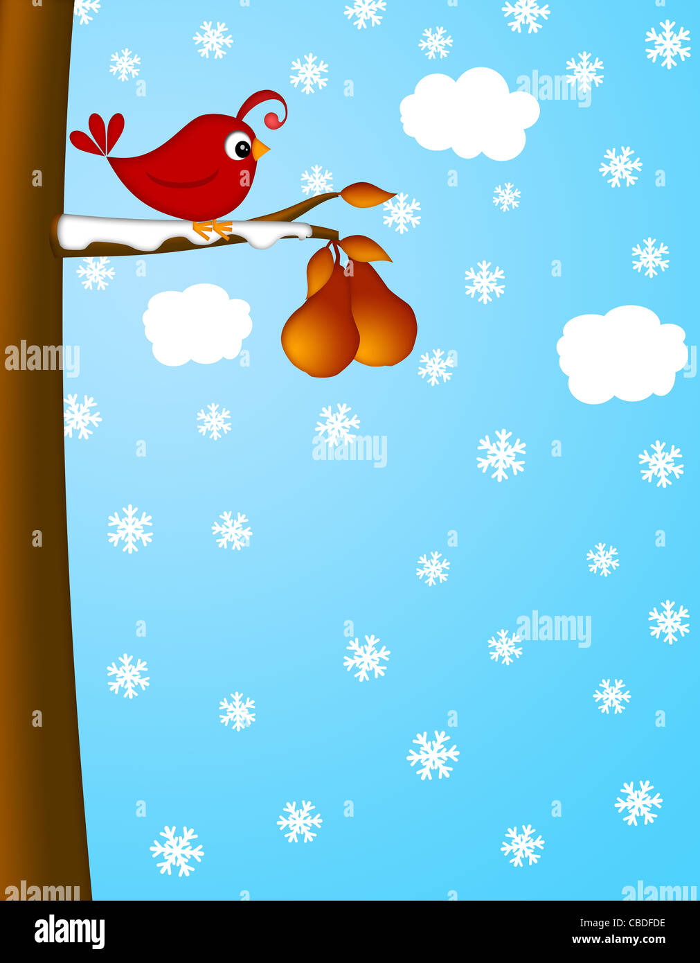 Weihnachten-Rebhuhn auf eine Birne Baum Winterszene Illustration Stockfoto