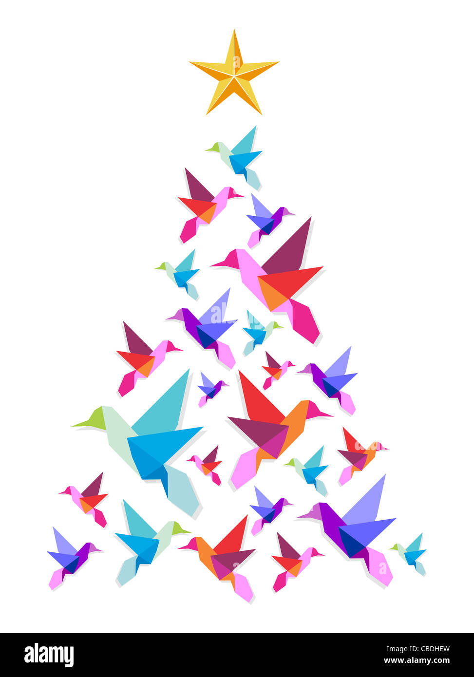 Weihnachten Baum aus bunten Kolibris mit einem Stern auf der Spitze auf weißem Hintergrund. Vektor-Datei zur Verfügung. Stockfoto