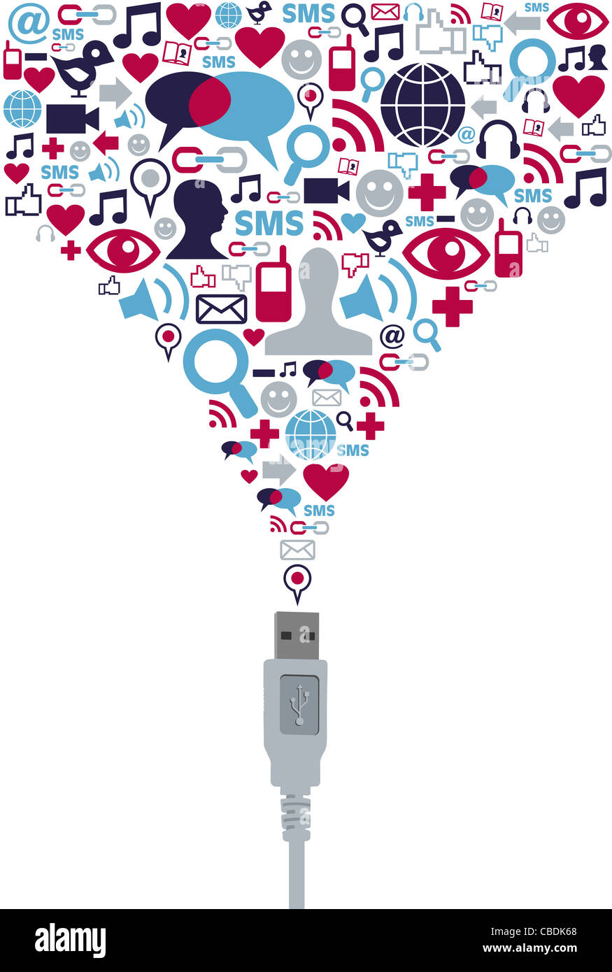 Social Media-Symbole setzen Spritzer vom USB-Kabel. Vektor-Datei zur Verfügung. Stockfoto