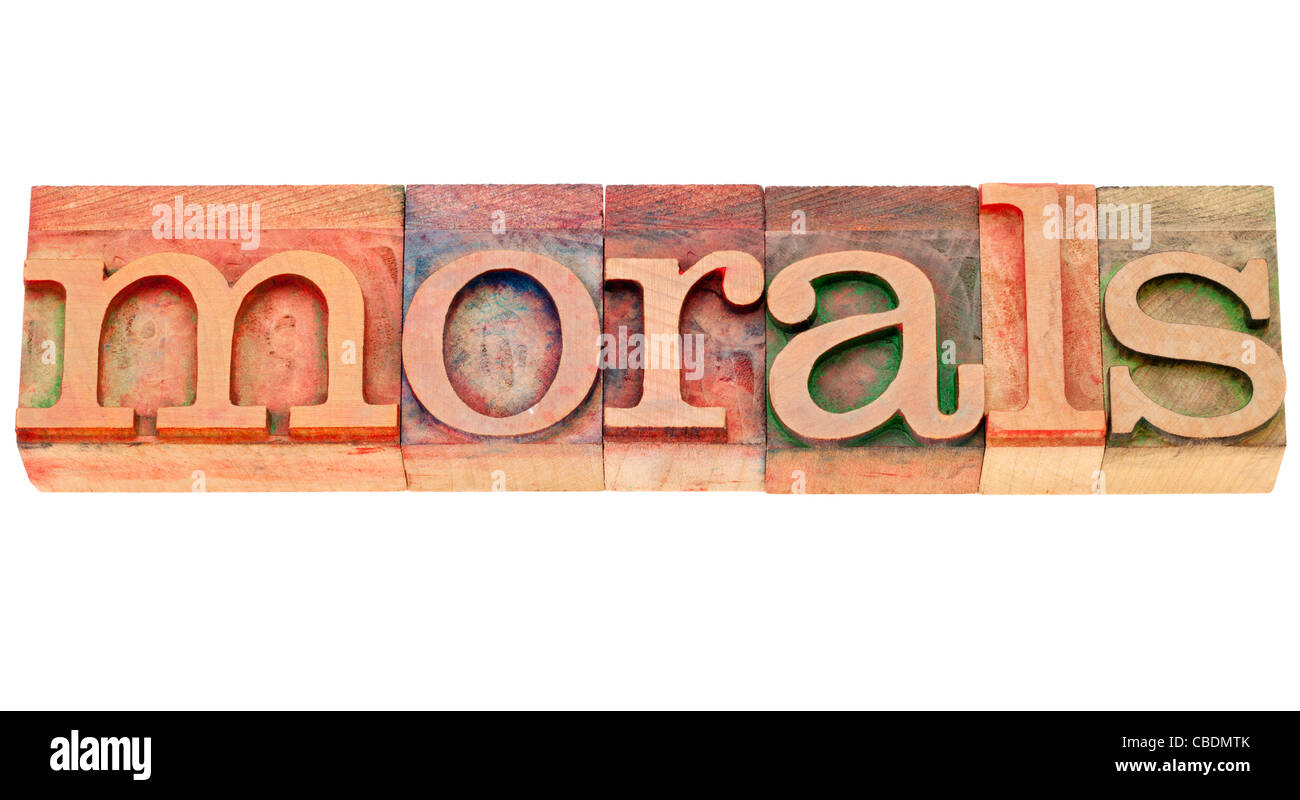 Ethik - Moral - Konzept isolierten Wort in Vintage Holz Buchdruck Typ Stockfoto