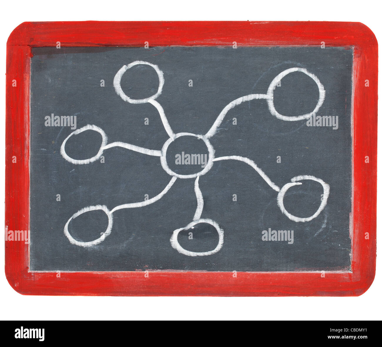 abstrakte leere Netzwerk, Diagramm oder Flussdiagramm mit weißer Kreide auf einer kleinen Schiefertafel Tafel skizziert Stockfoto
