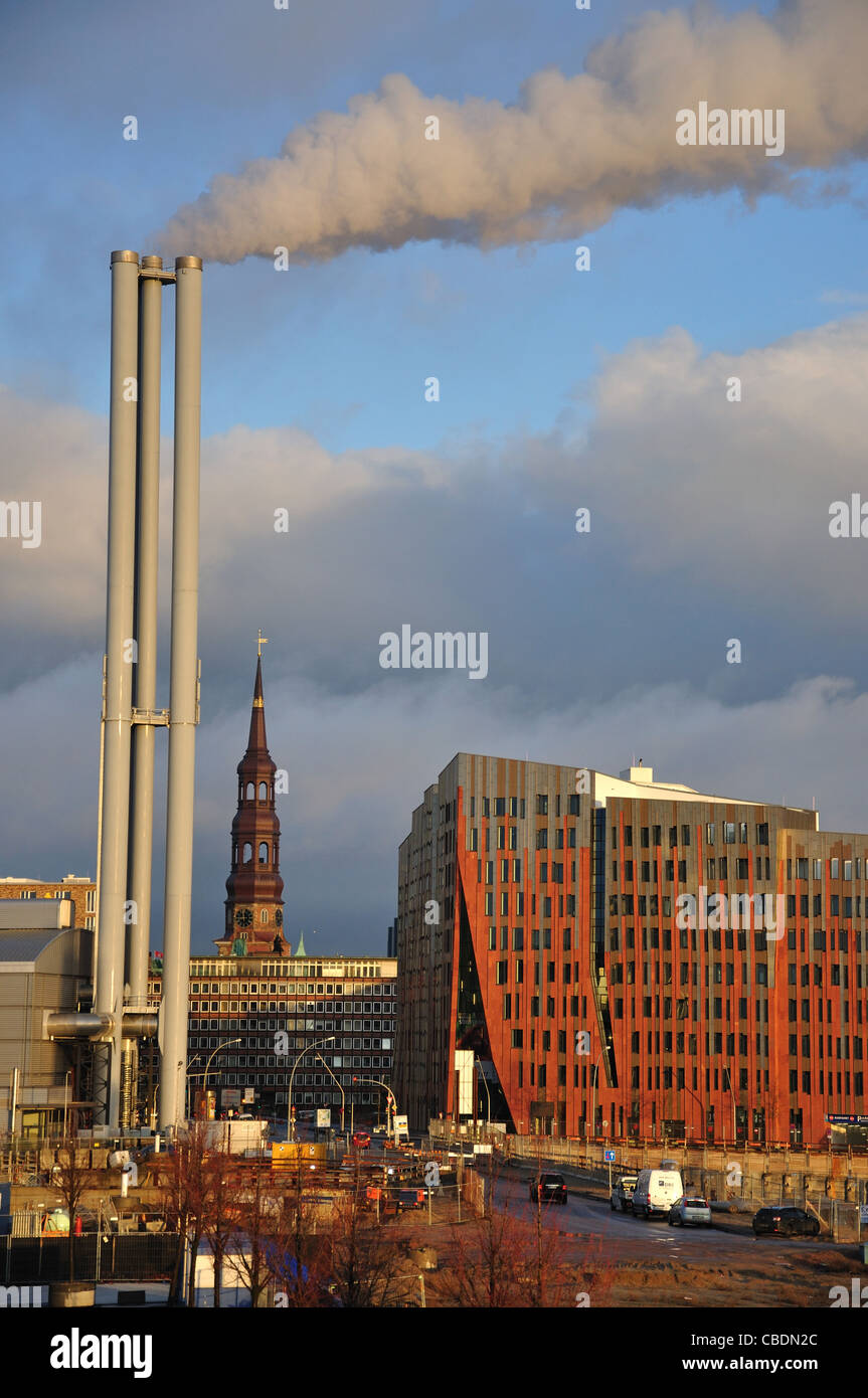 Blick auf die Stadt vom Hafen, Hamburg, Metropolregion Hamburg, Bundesrepublik Deutschland Stockfoto