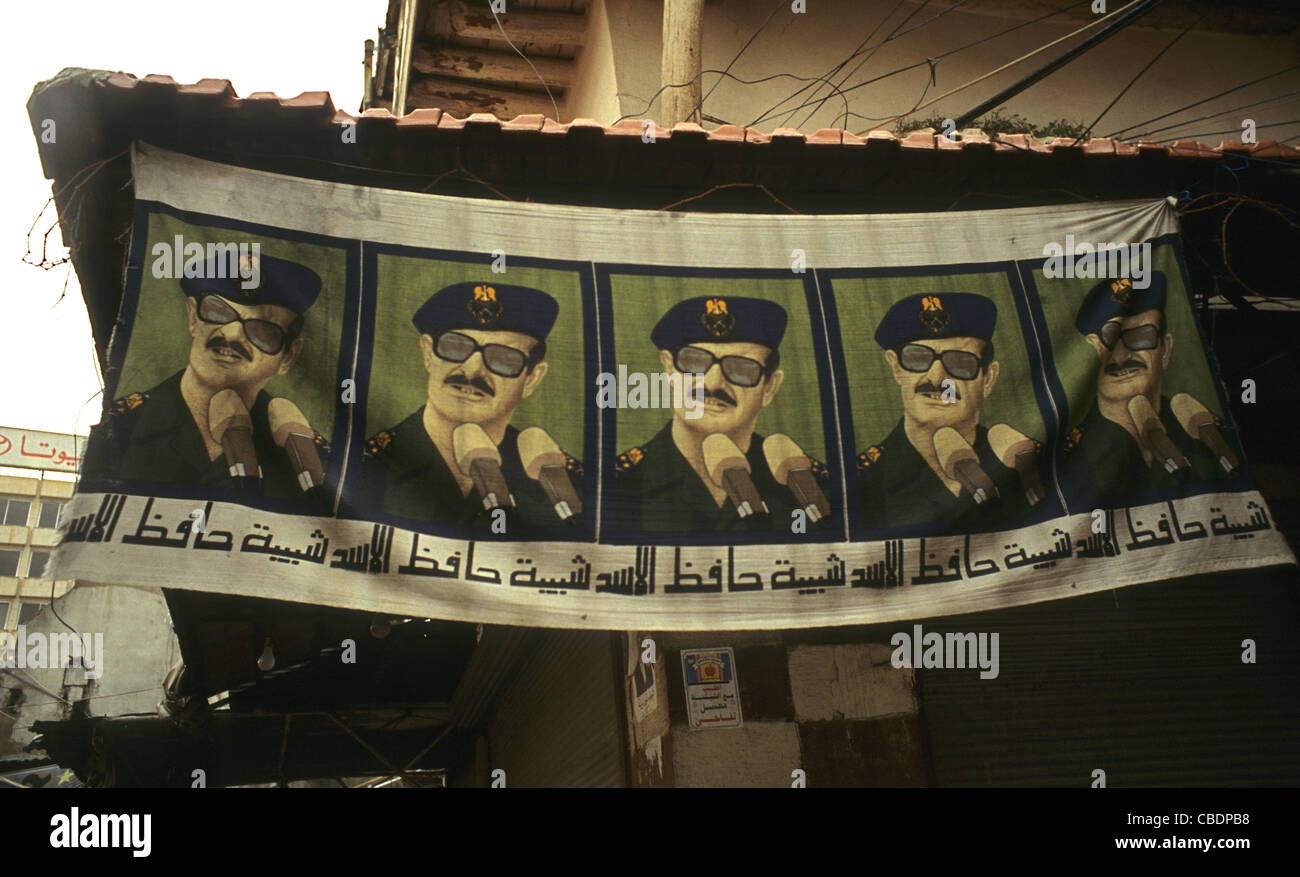 Hafiz al-Assad in Propaganda Banner, Damaskus, Syrien. Baath-Partei Stockfoto