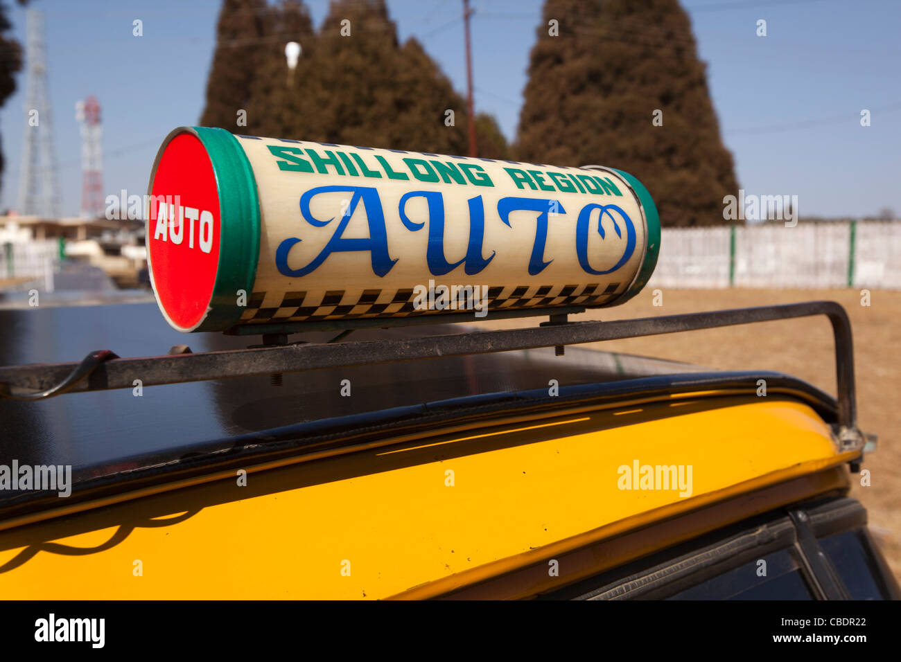 Indien, Meghalaya, East Khasi Hills, Smit, auto-Zeichen am Anfang Autorikscha lokalen taxi Stockfoto