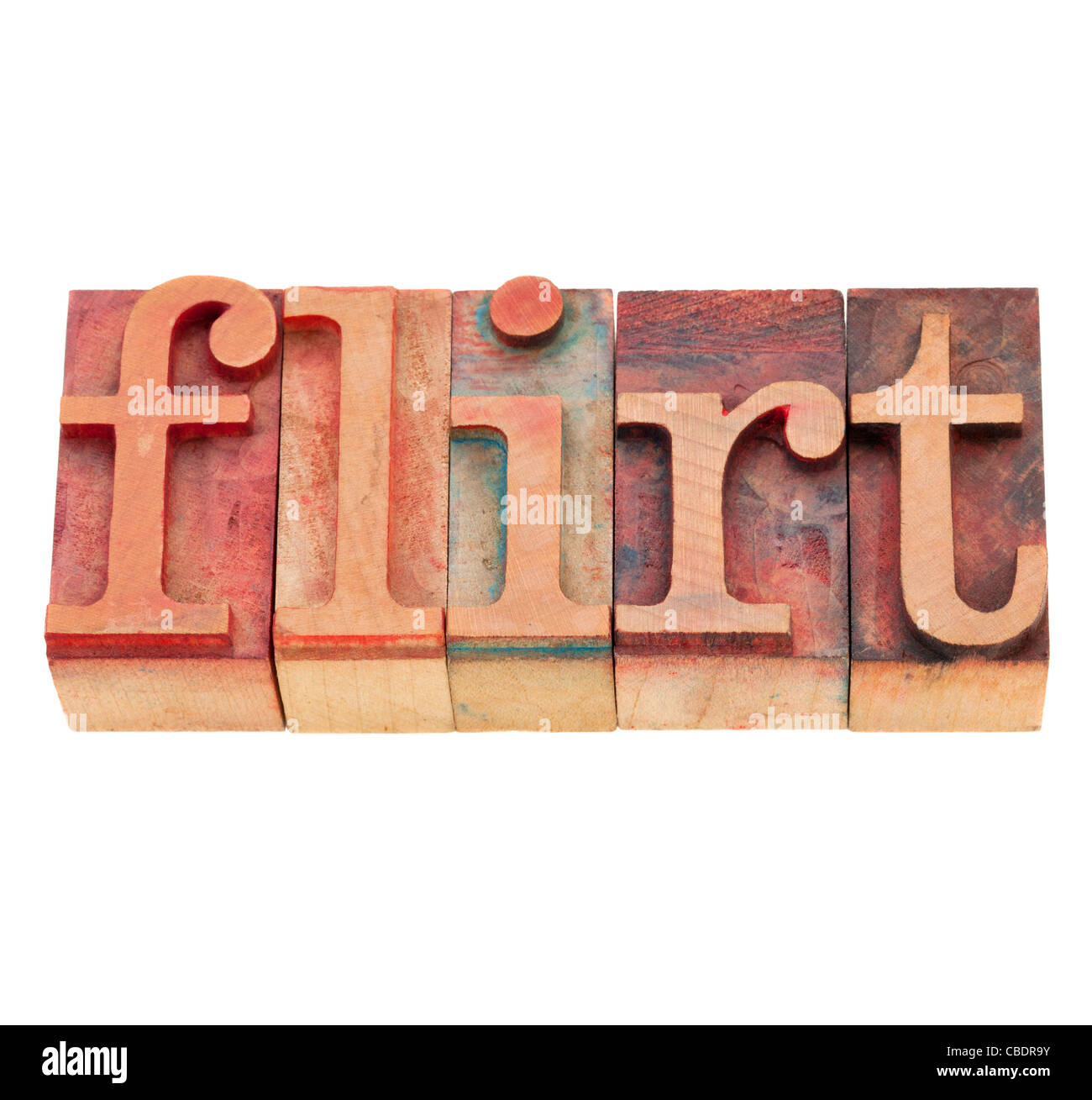 isolierte Wort in Vintage Flirt - Holz Buchdruck Druckstöcke Stockfoto
