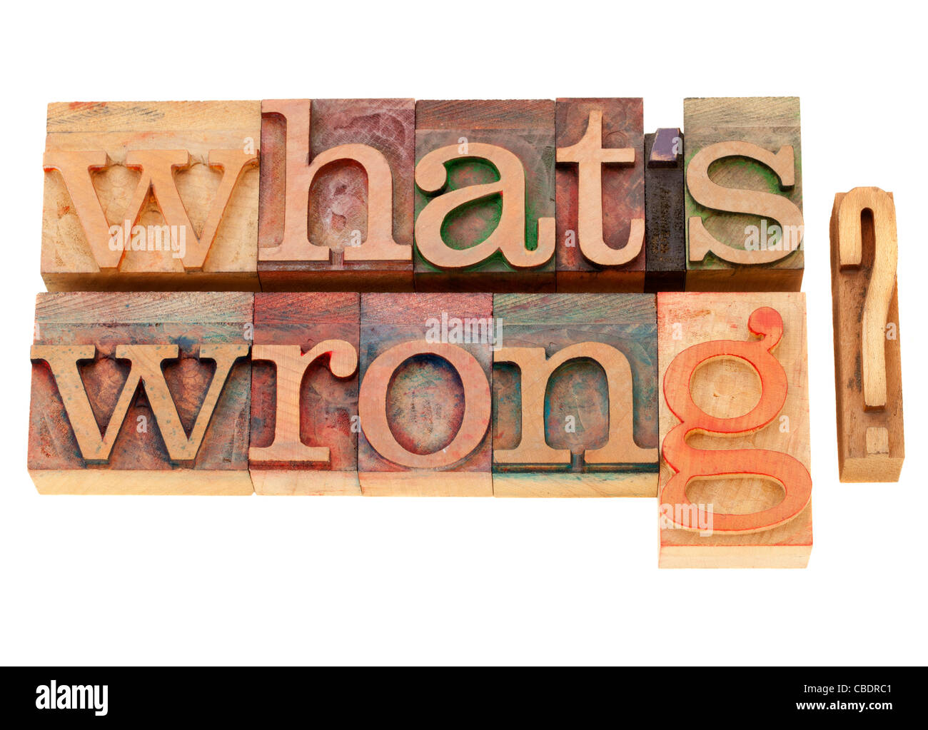 Was ist falsch - isoliert Frage in Vintage Holz Buchdruck Typ Stockfoto