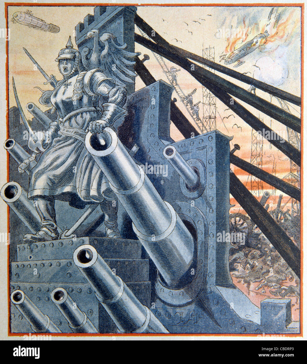 Schwäche hinter der Fassade Deutsche Armee & Kriegsmaschine, erster Weltkrieg. War Ed. Des französischen Satiremagazins, 'Le Rire', November 1915. Vintage-Illustration Stockfoto