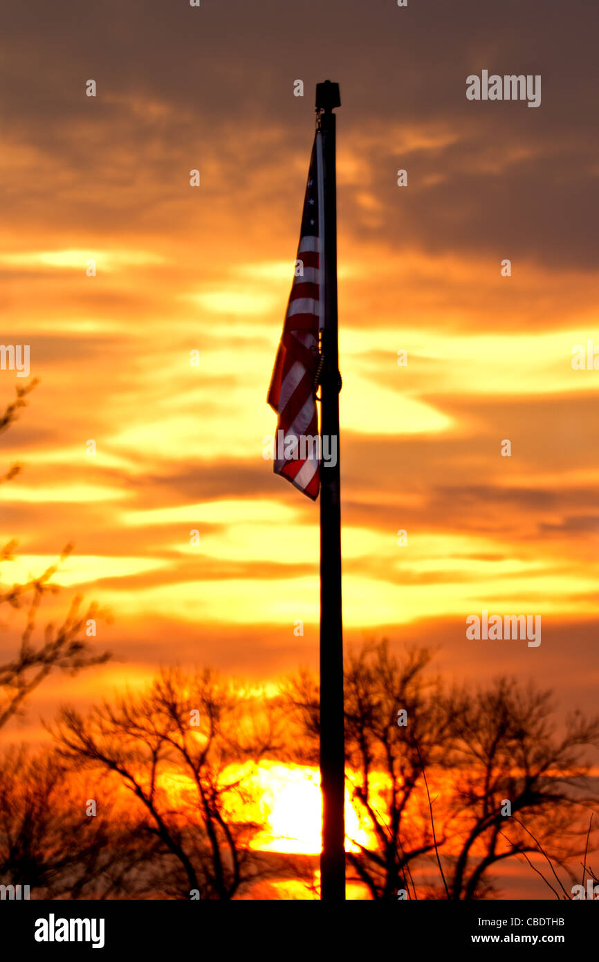 Amerikanische Flagge Sonnenuntergang Stockfoto