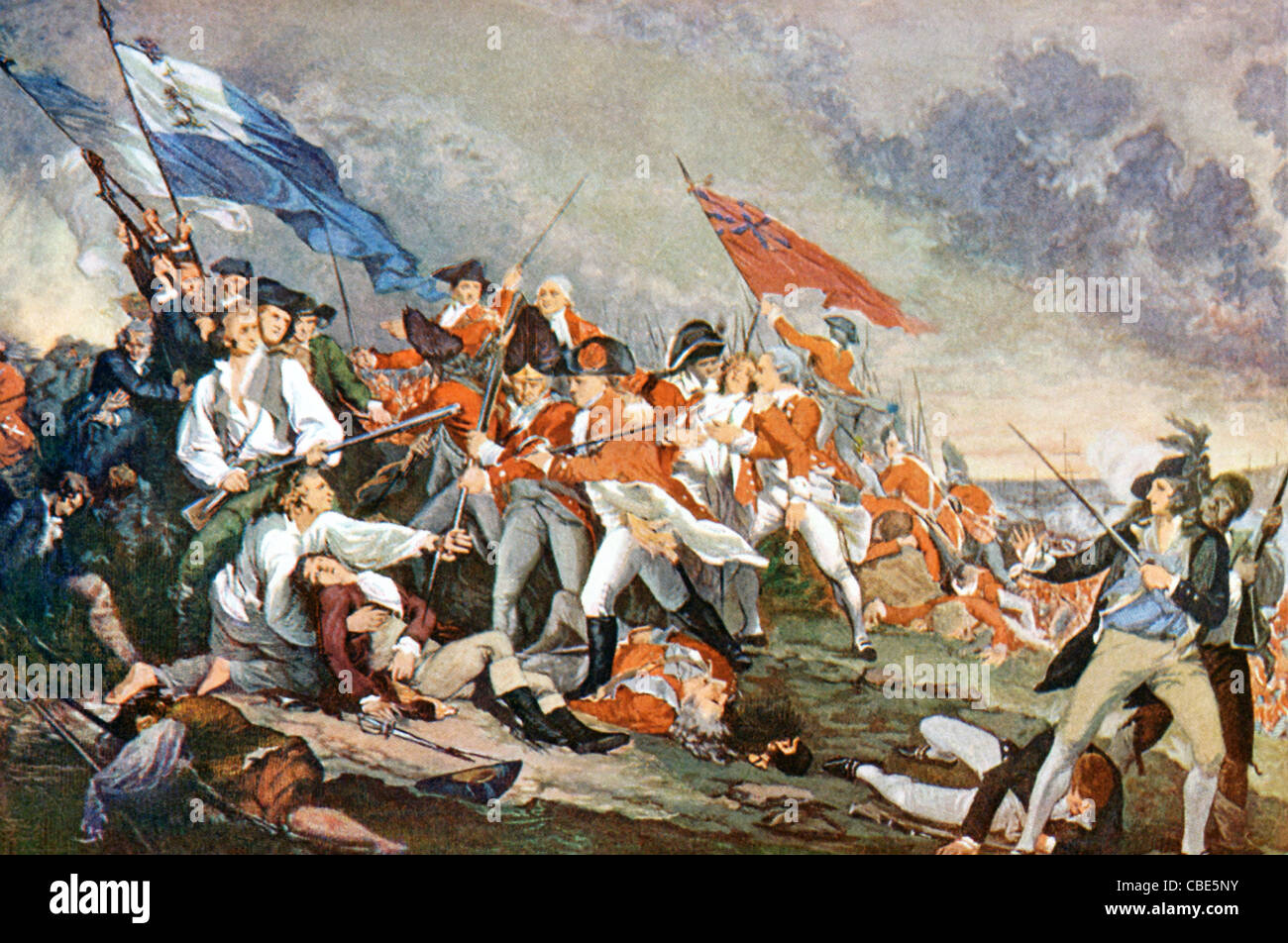Die Schlacht von Bunker Hill wurde am nahe gelegenen Breed es Hill am 17. Juni 1775 gekämpft. General Warren wurde getötet. Stockfoto