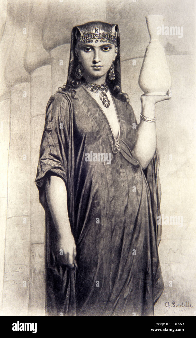 Porträt der ägyptischen Frau aus Theben, Altes Ägypten in lokalen Kleid trägt Wassertopf. C19th Gravur nach dem Gemälde von Charles Landelle Stockfoto