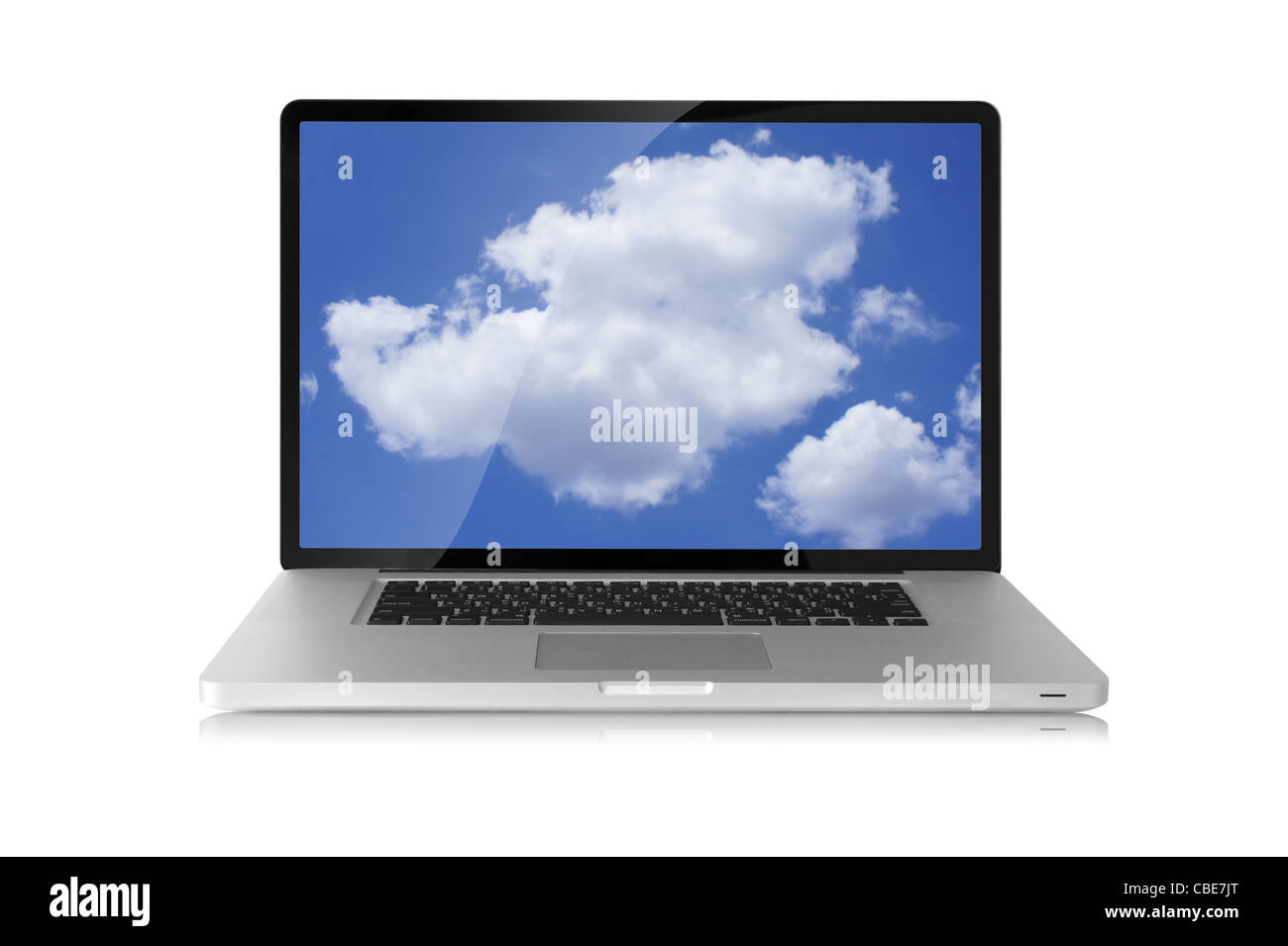 Laptop mit Wolken wallpaper Stockfoto