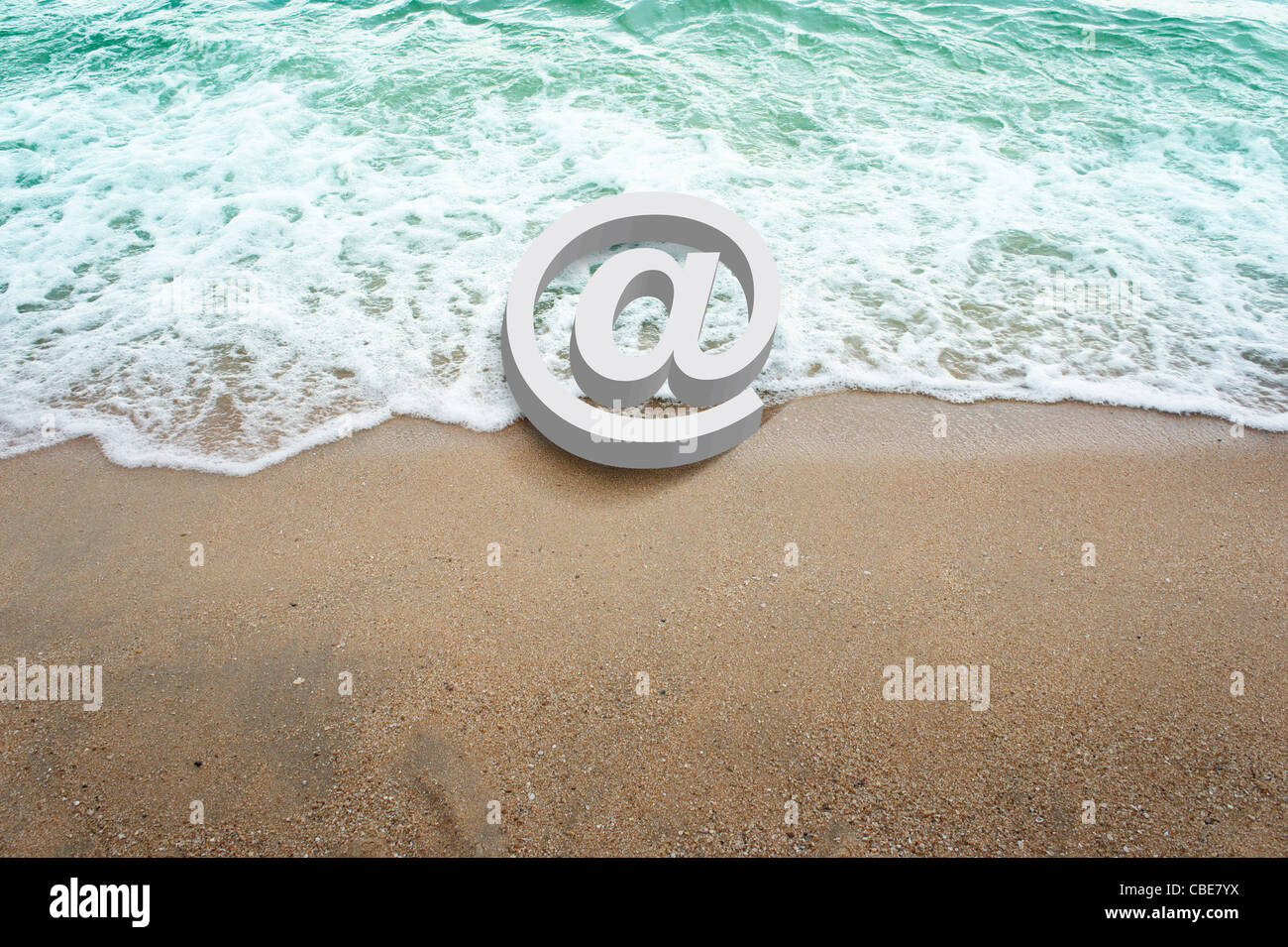 weiße Symbole symbol 3d am Strand Stockfoto