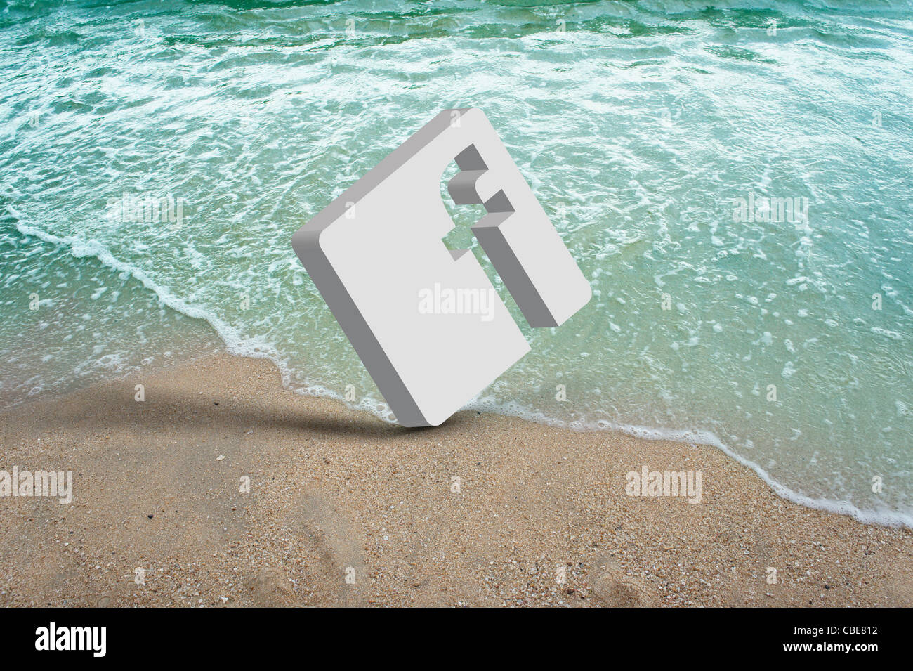 weiße Symbole symbol 3d am Strand Stockfoto