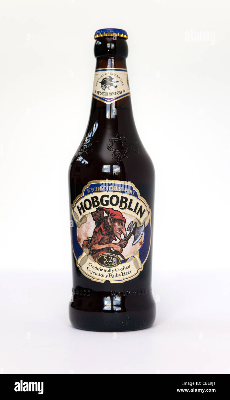 Britische Flaschenbiere - Hobgoblin Bieraufkleber Stockfoto