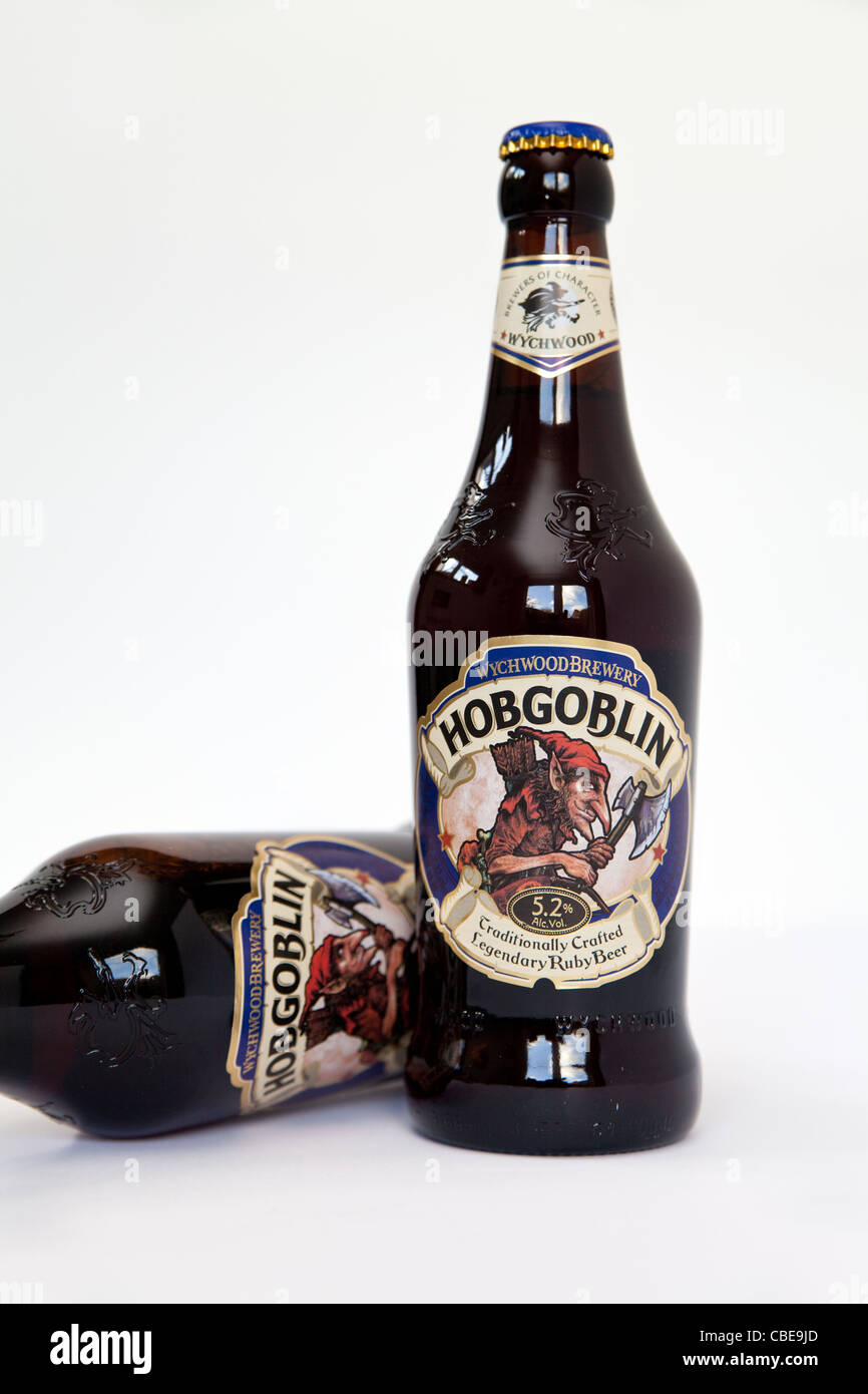 Britische Flaschenbiere - Hobgoblin Bieraufkleber Stockfoto