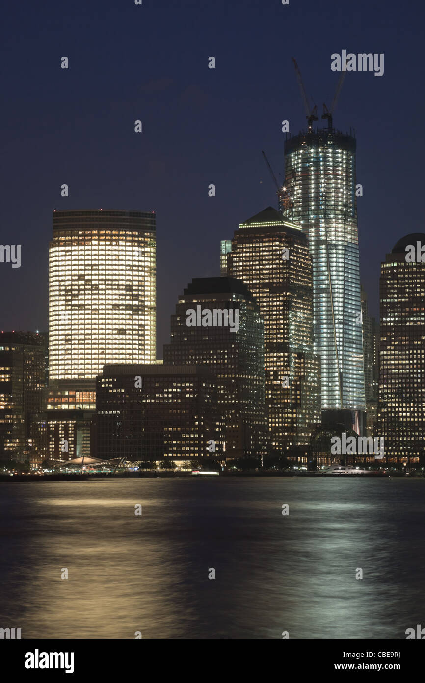 New York City bei Nacht und der Freedom tower Stockfoto