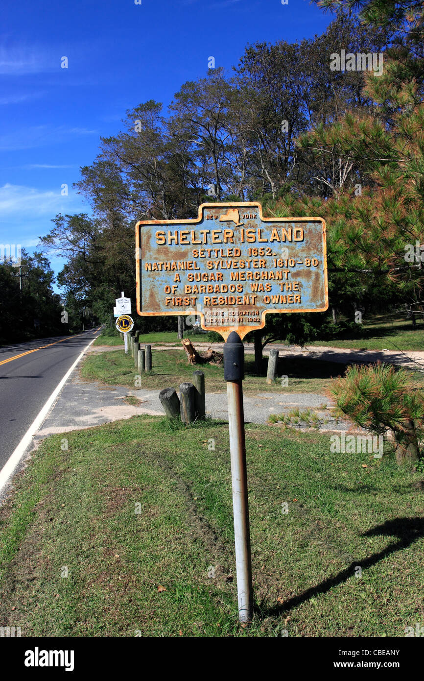 Historische Markierung Shelter Island Long Island NY Stockfoto